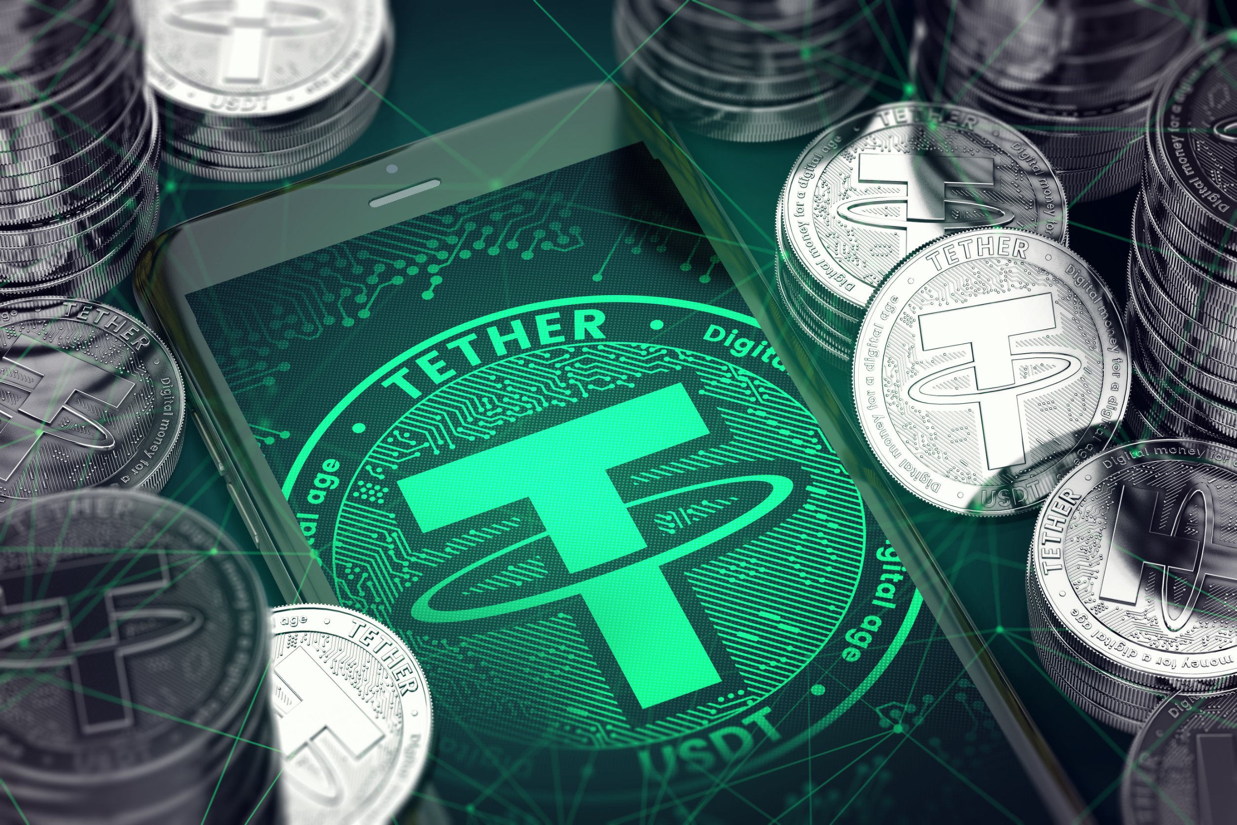 Tether Coins With Logo On Screen