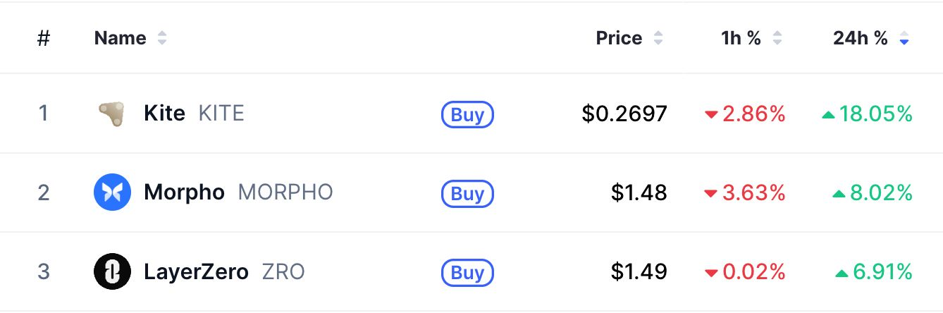 Top altcoin gainers for the day.