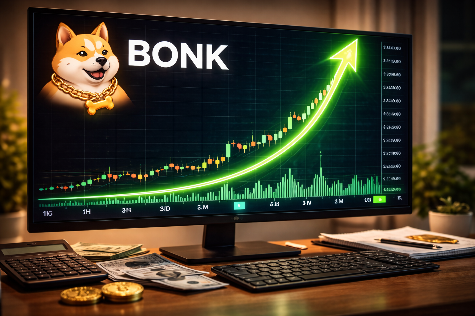 A bullish Bonk chart on the monitor