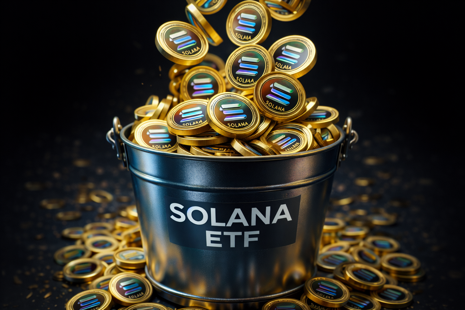 Solana coins pouring into an ETF cup