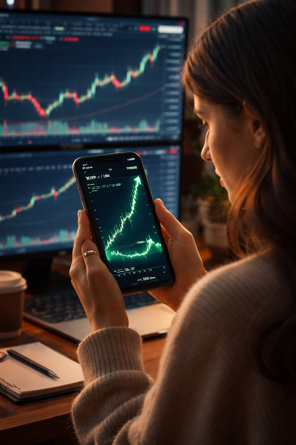 A trader looking at a bullish XRP chart