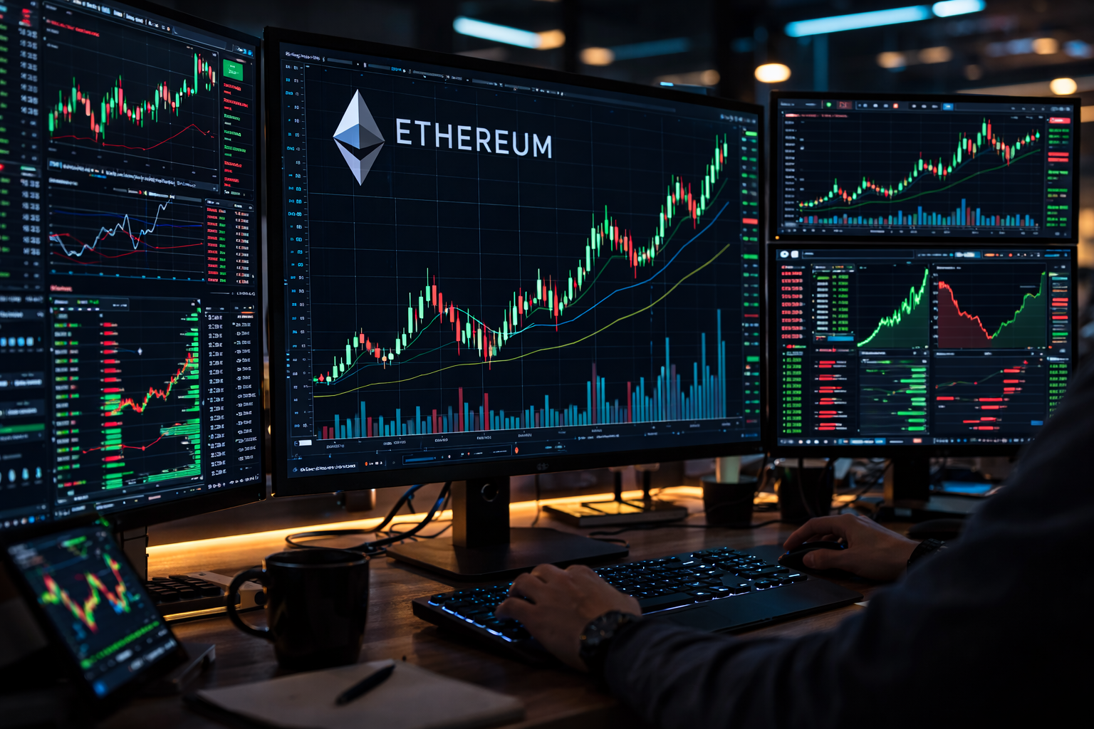 An ethereum chart on multiple monitors