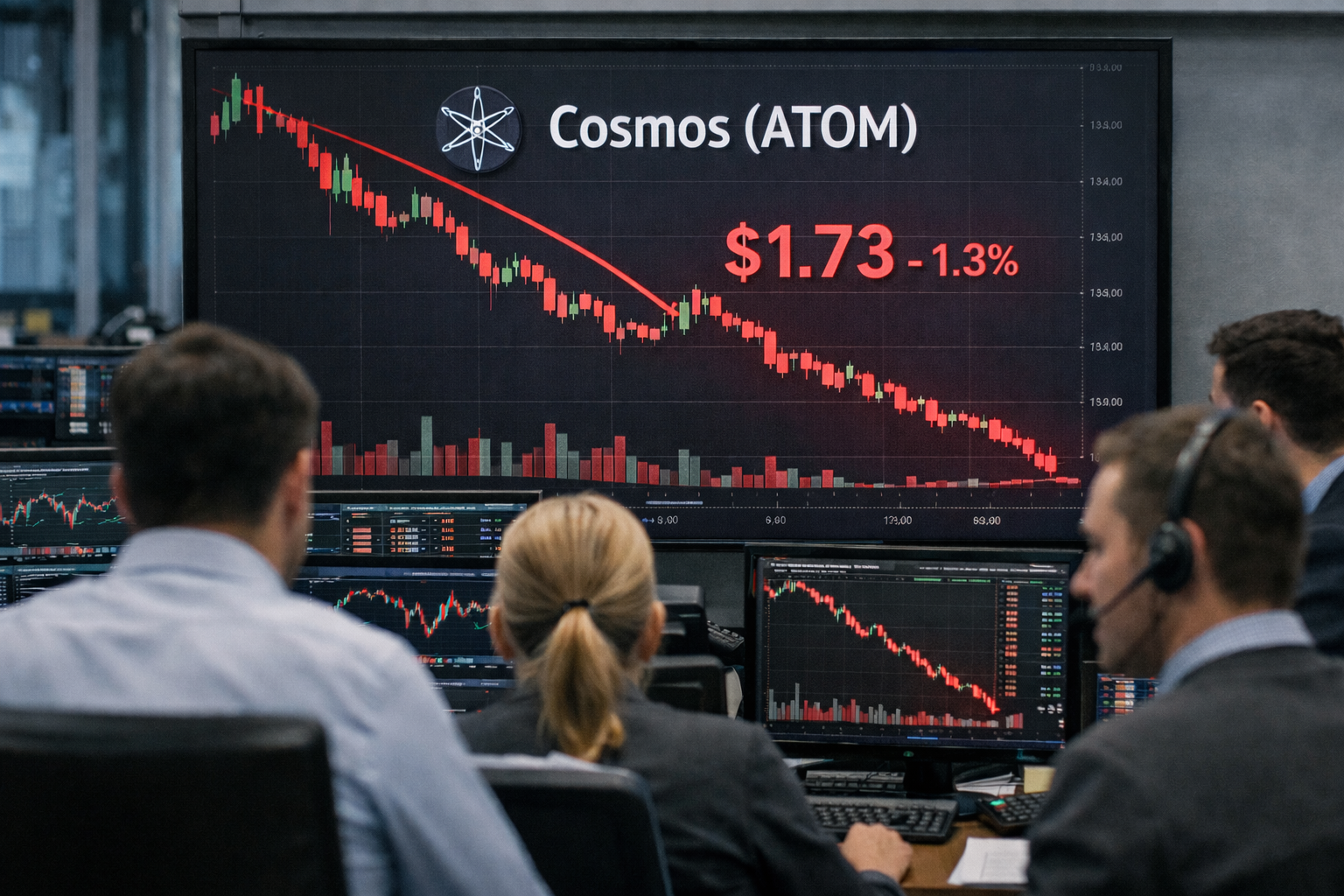 A bearish ATOM chart in a trading room