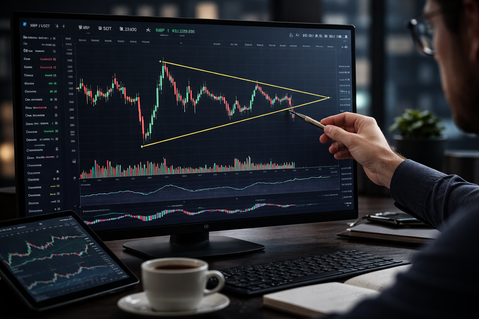 A consolidating chart on a monitor