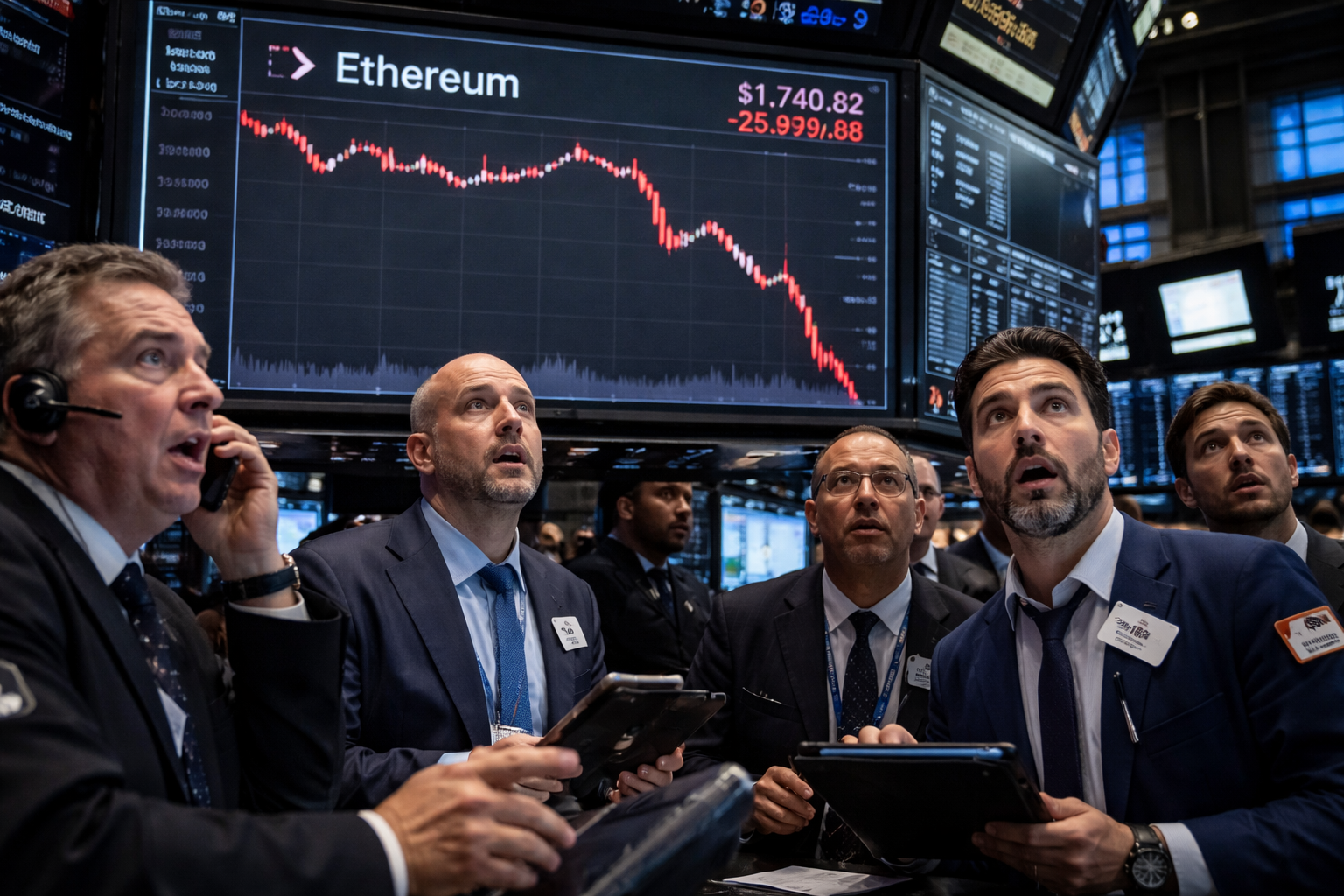 Traders watching ETH's price decline