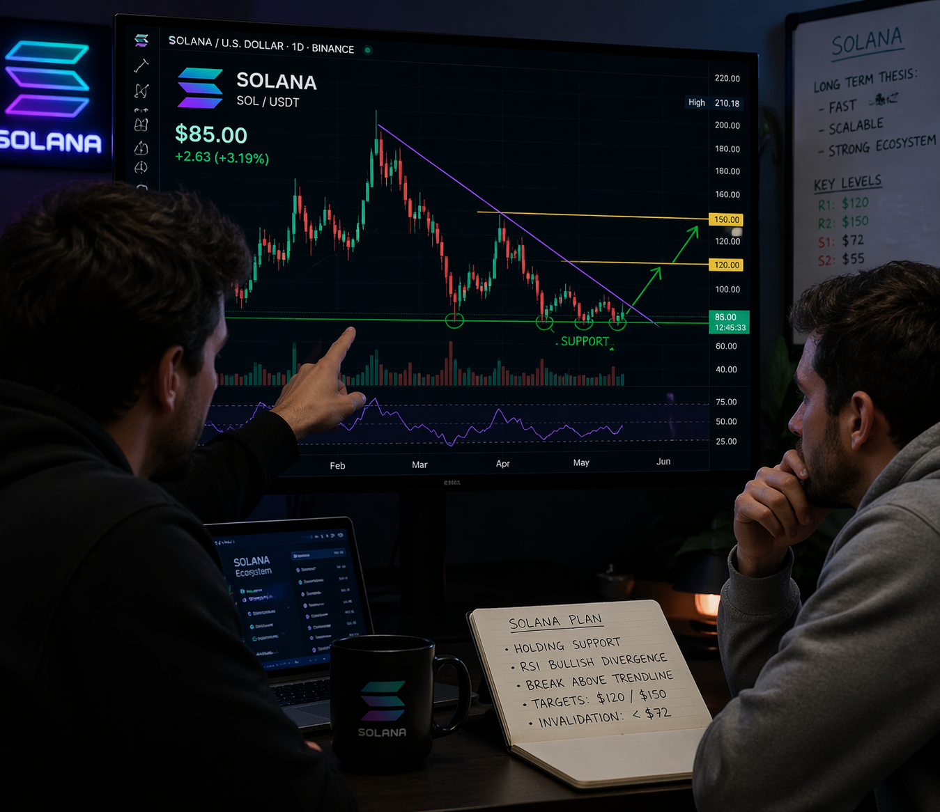 Traders analyzing Solana's Chart