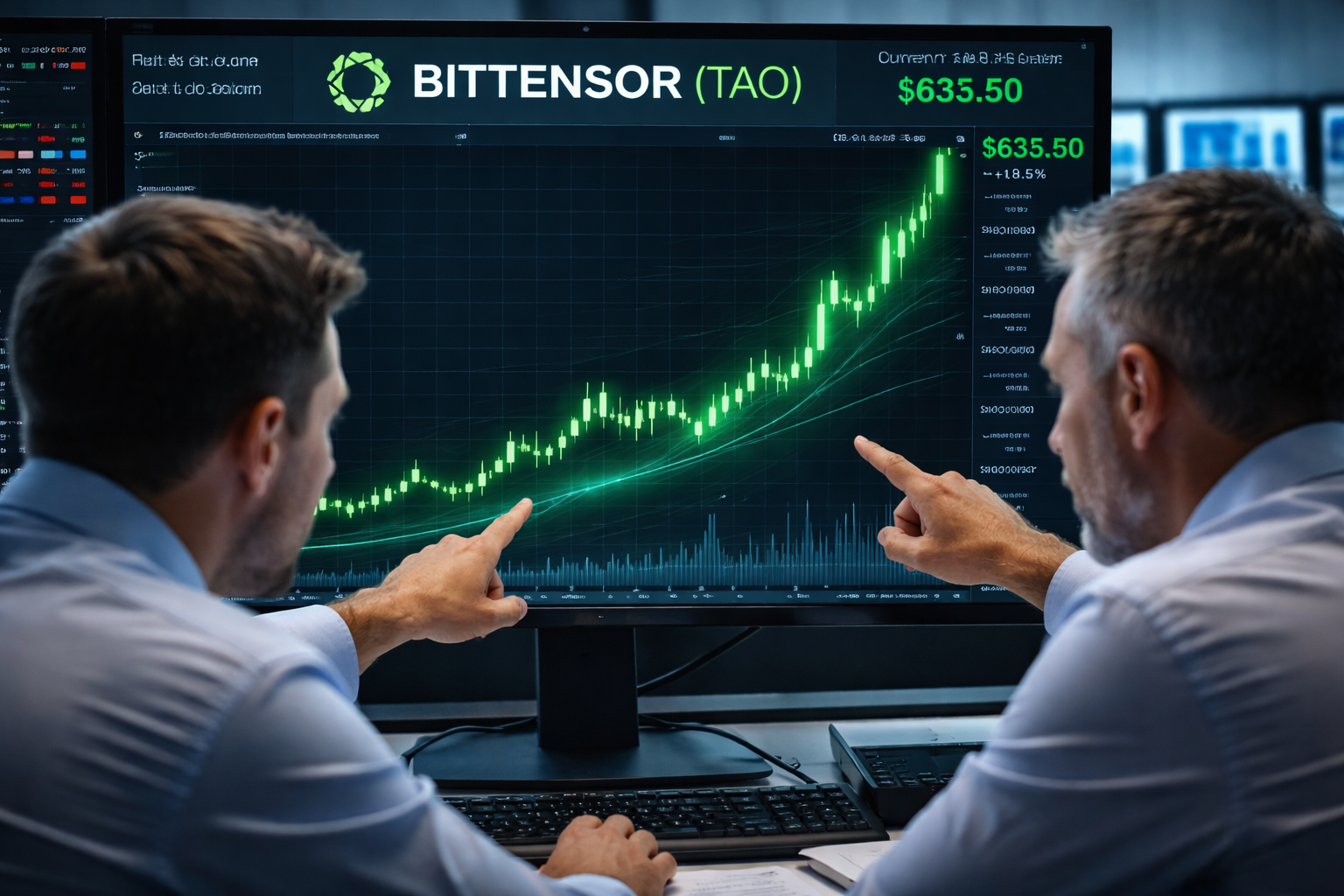Traders analyzing a bullish TAO chart