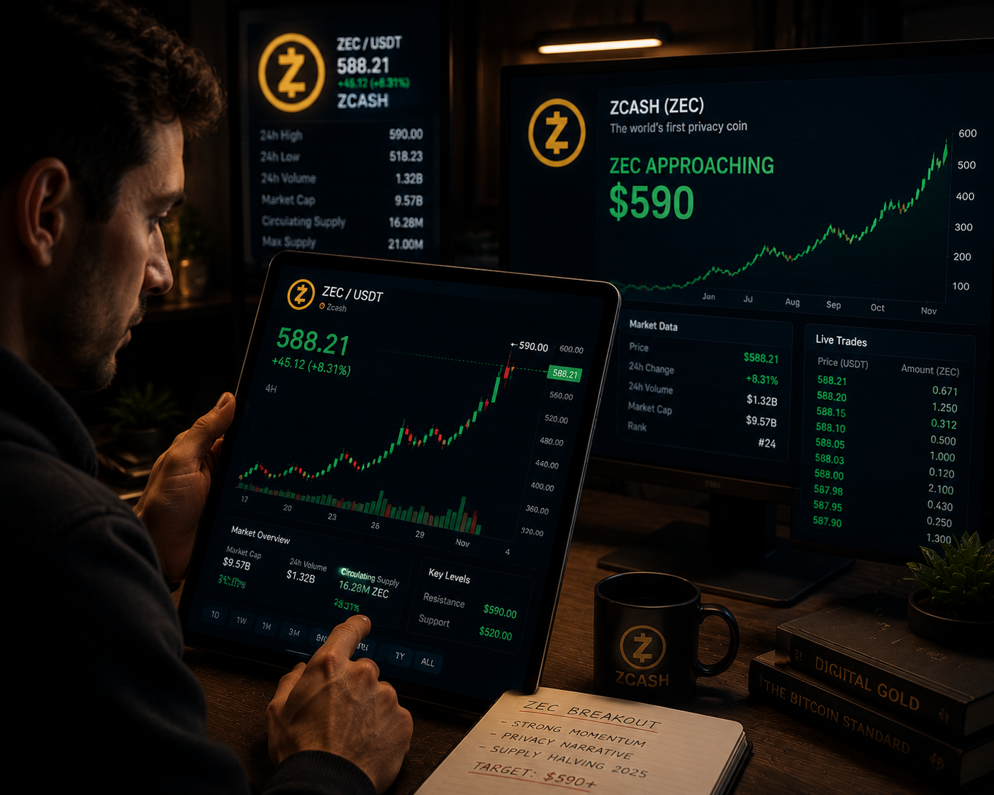 ZCash outperforms the market, approaches $600