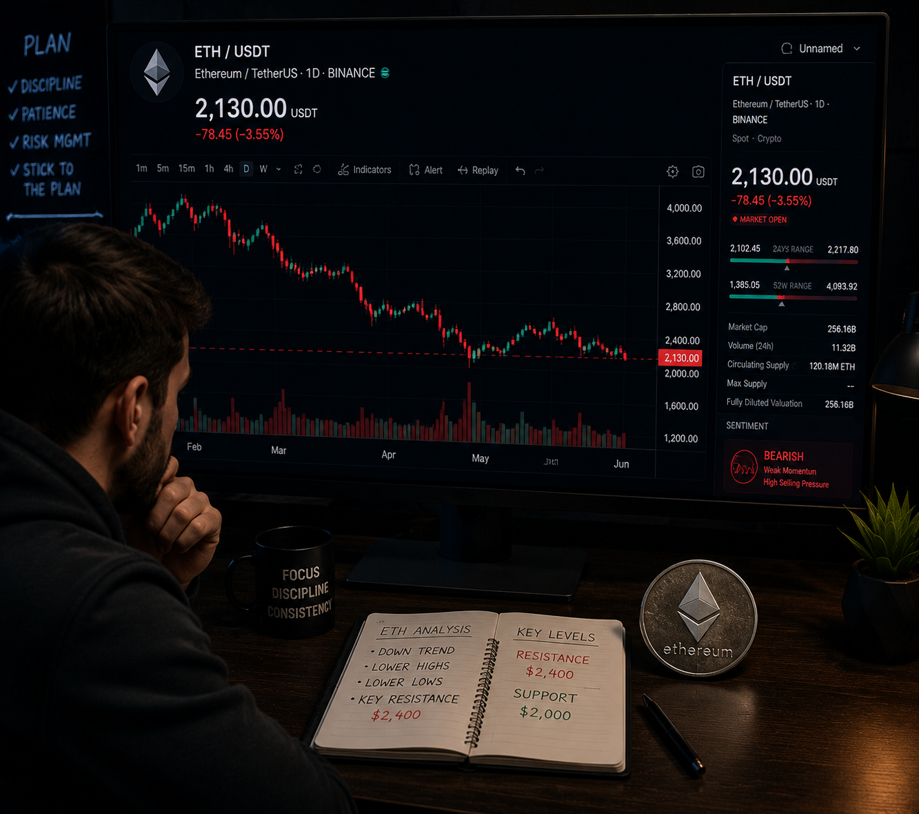 An analyst observes ETH as it holds above $2,100