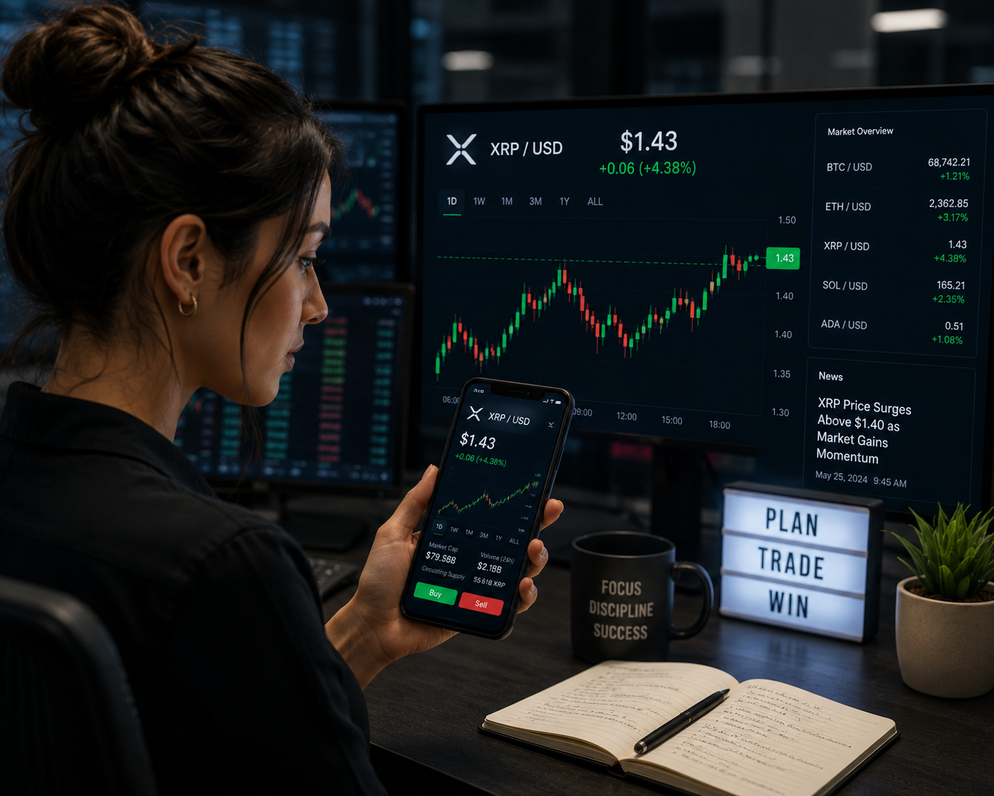 A trader analyzing XRP's bullish price action