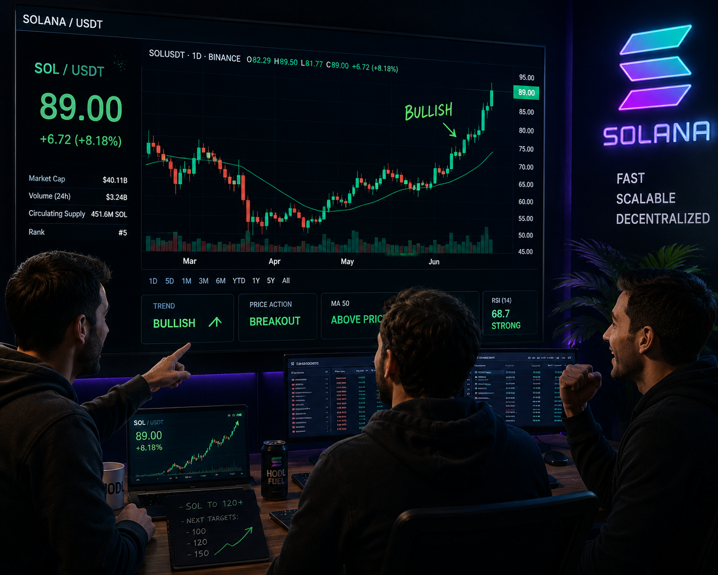 Solana traders analyzing the uptrend market
