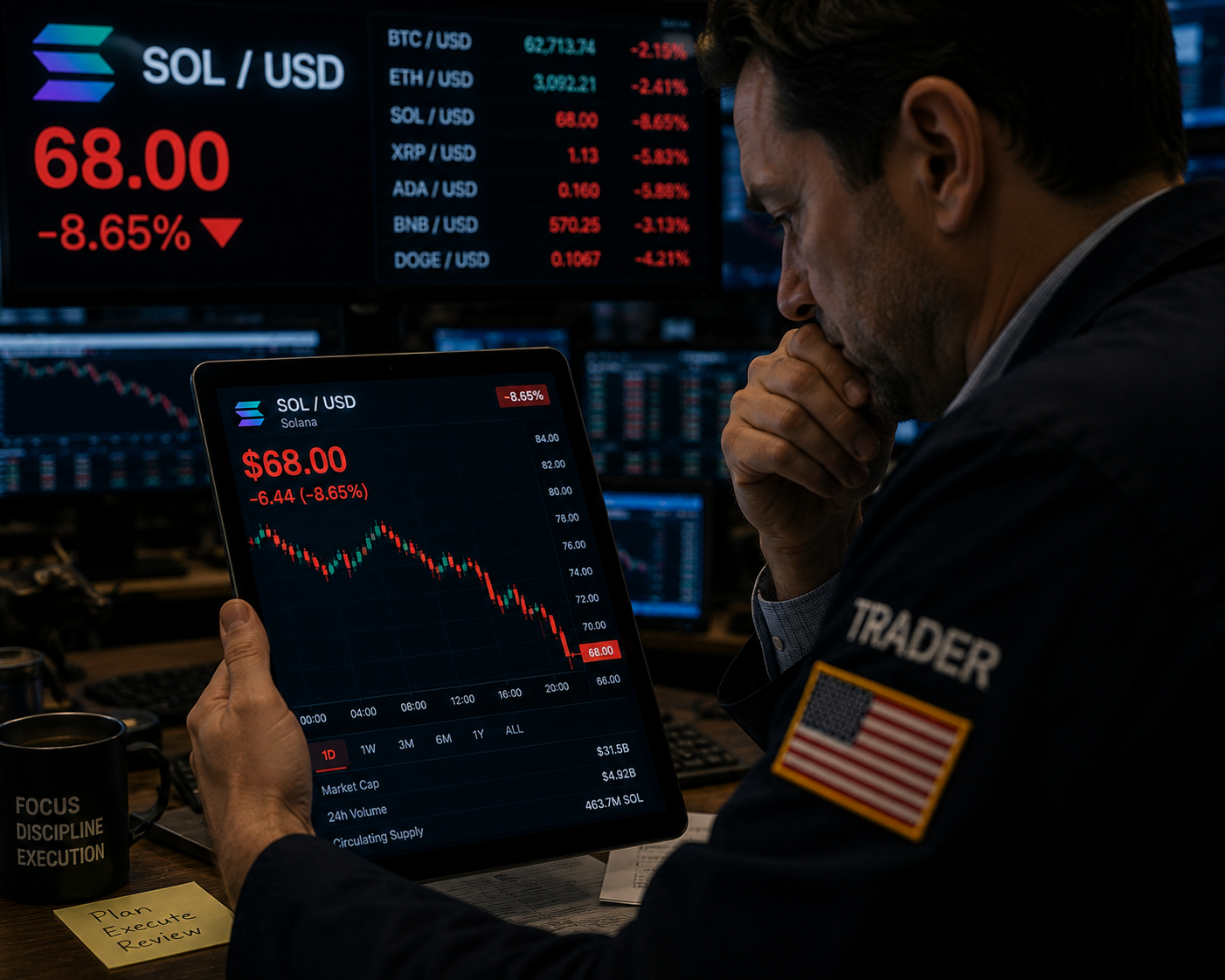 Solana drops below $70 as traders analyze price action