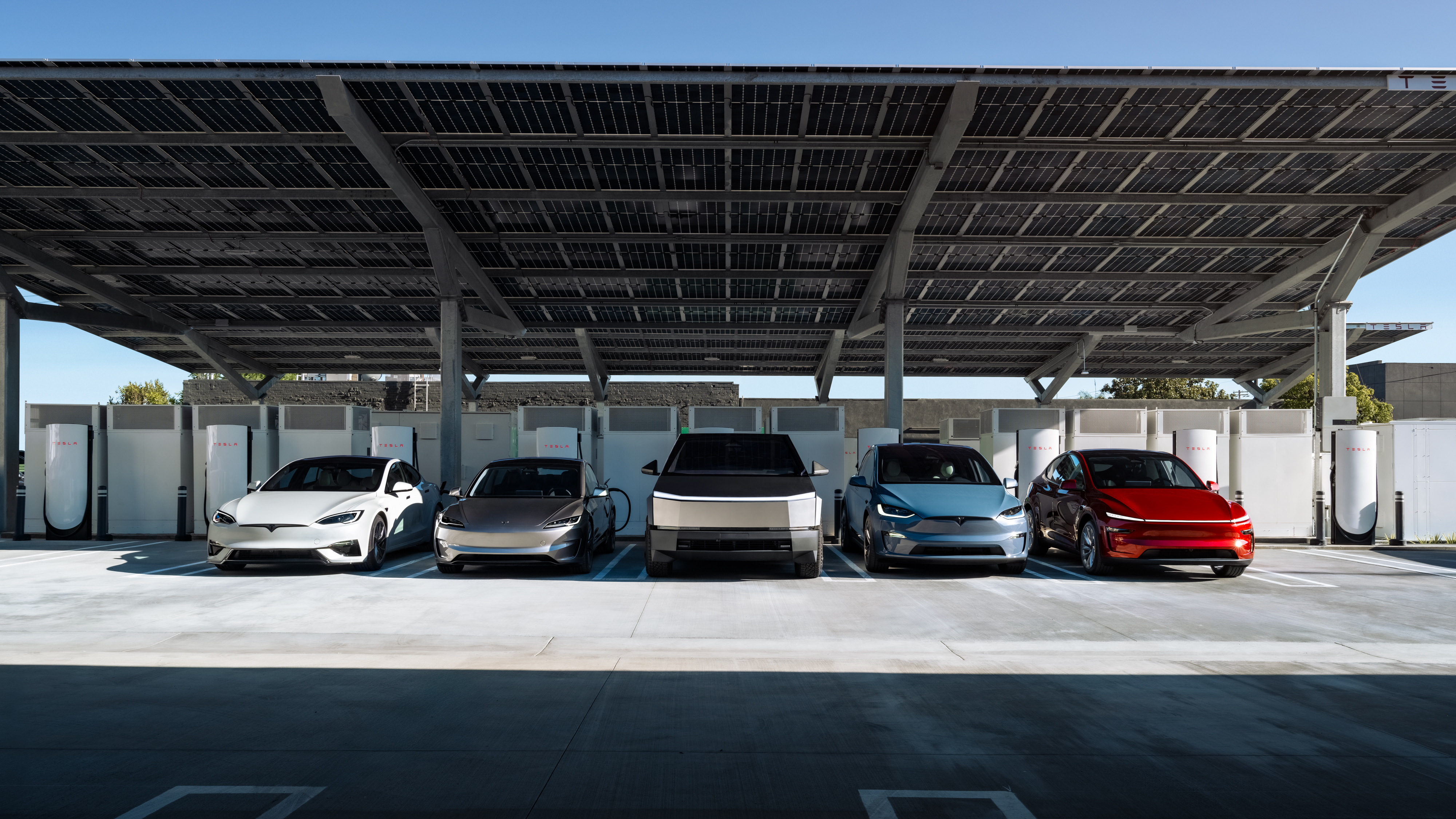 Tesla cars line up