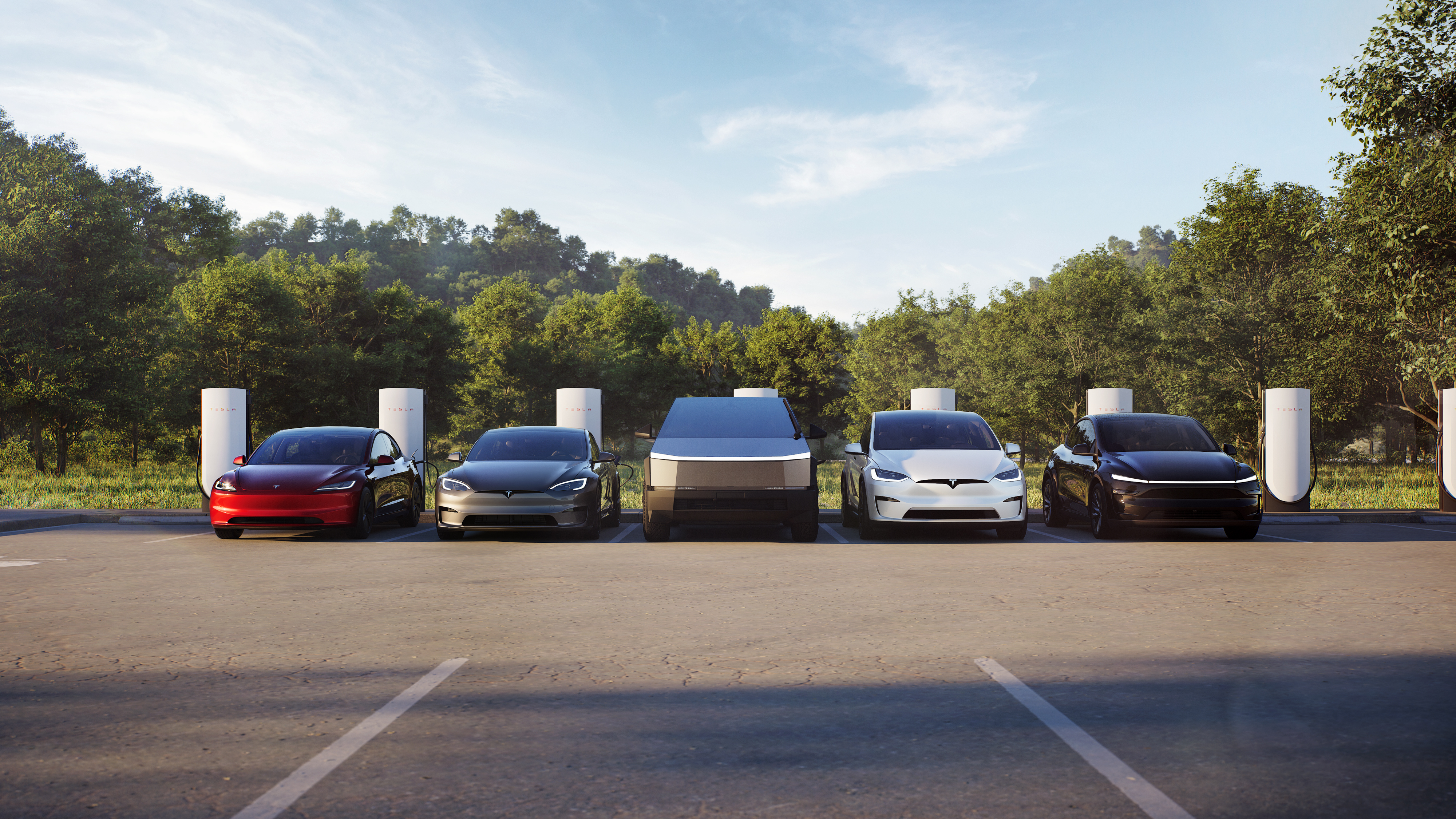Tesla cars at charging station