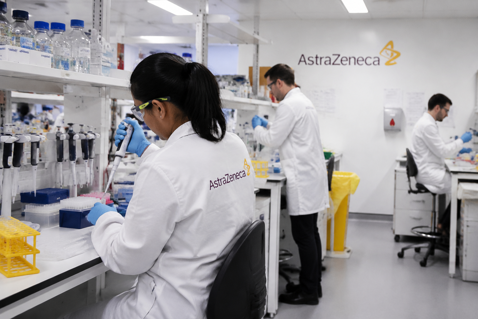 Employees working in AstraZeneca's lab