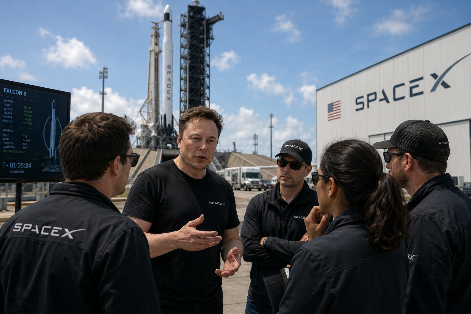 Elon Musk at SpaceX launch site