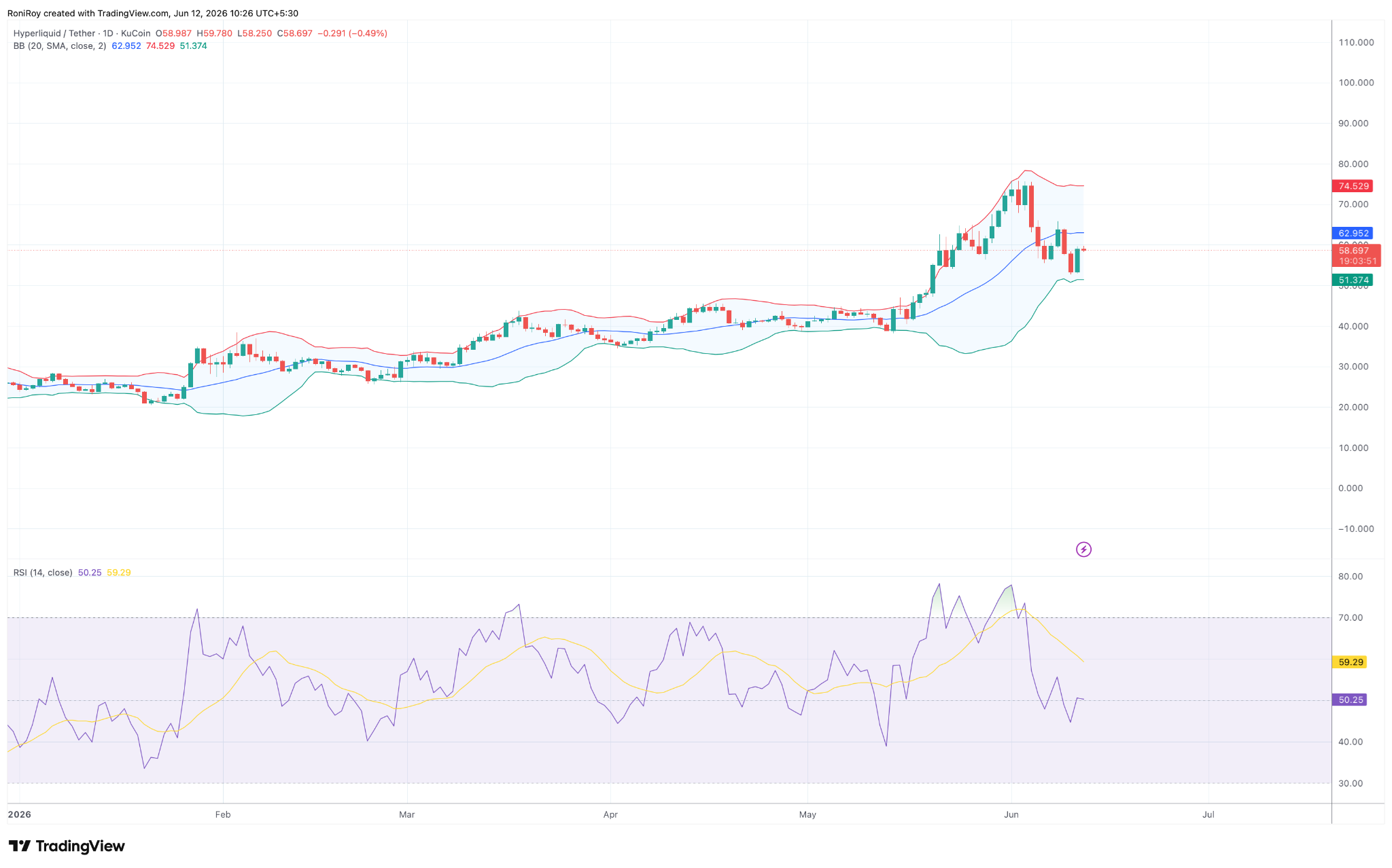 HYPE/USDT 1-Tages-Kurschart.