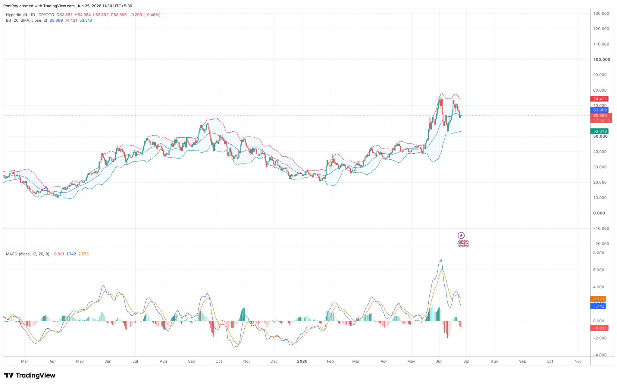 HYPE/USD 1-Tages-Preischart.