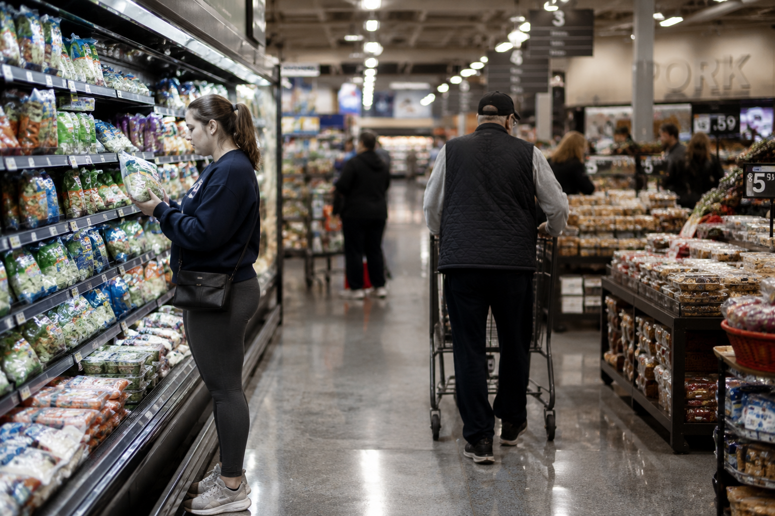 People are shopping in supermarket