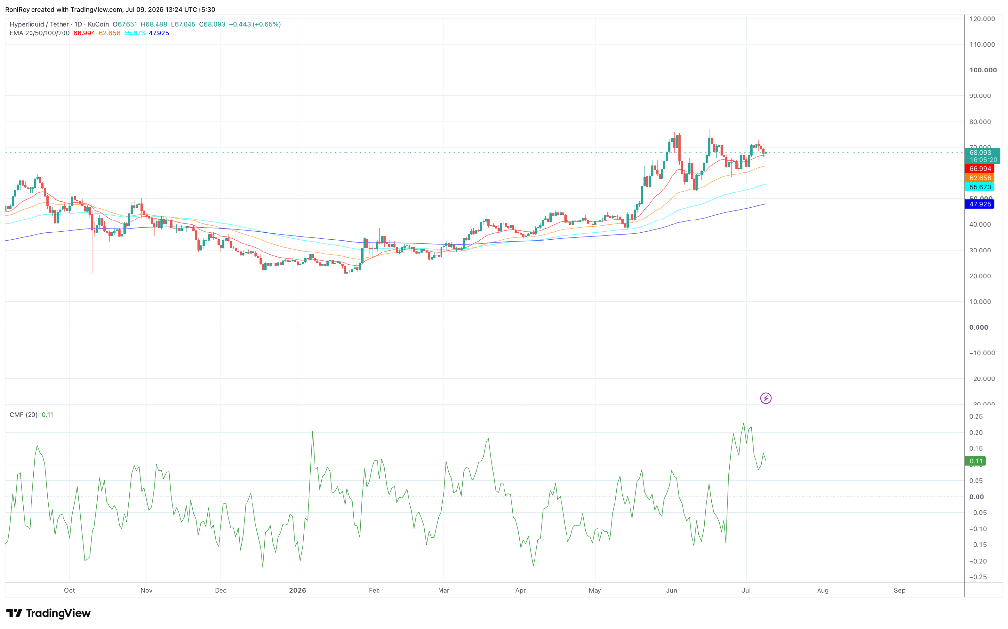 HYPE/USDT 1-Tages-Preisdiagramm.