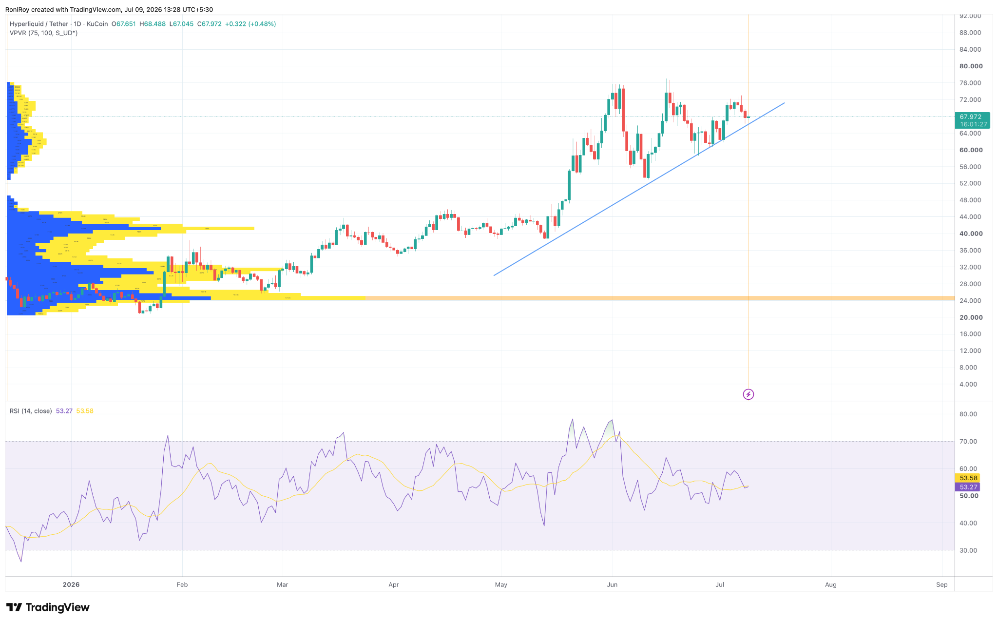 HYPE/USDT 1-Tages-Preisdiagramm.