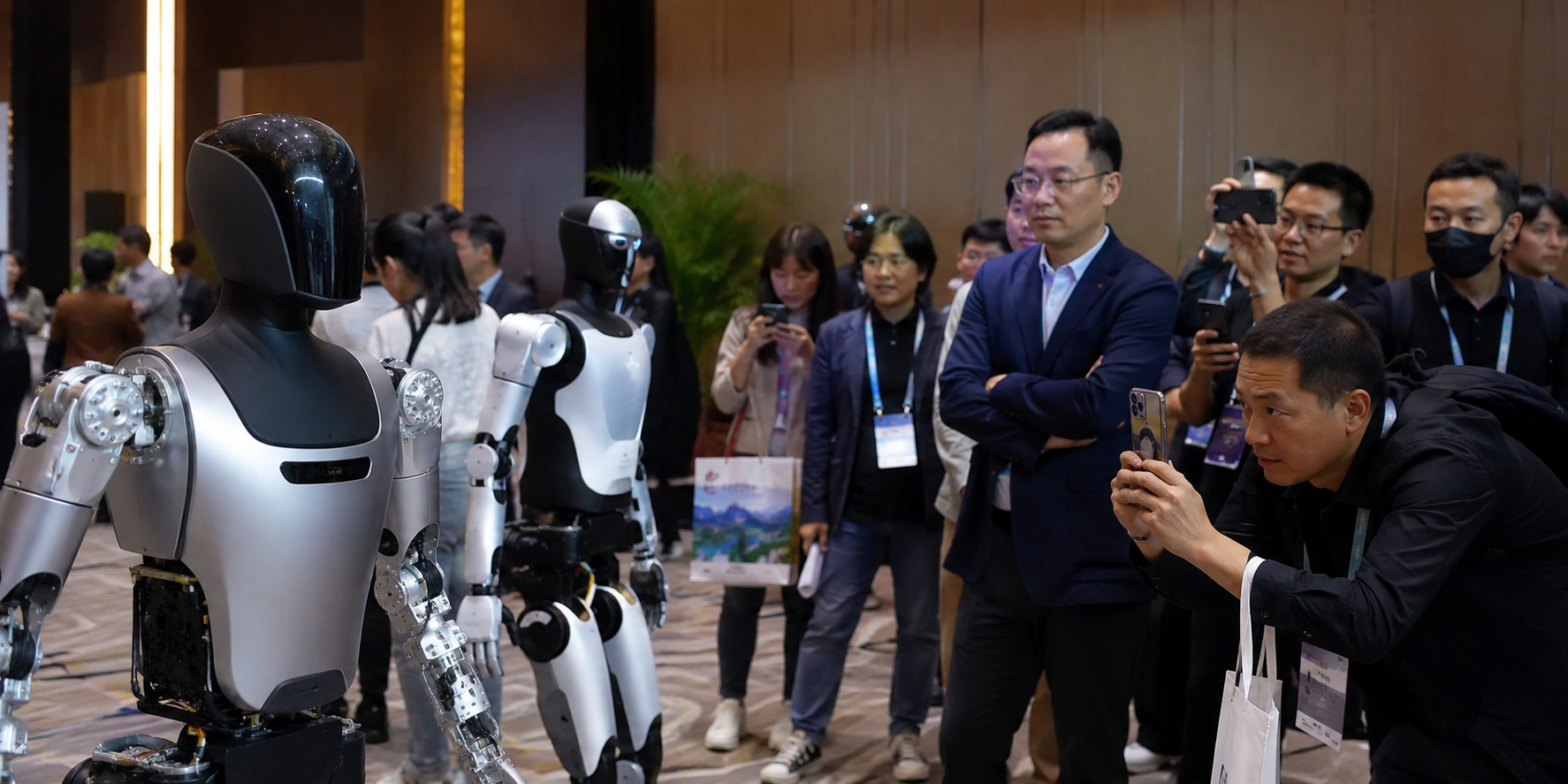 Investoren betrachten eine Robotik-Präsentation auf einer Konferenz