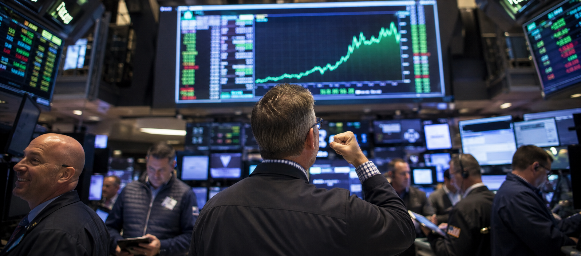 Investoren betrachten Charts mit steigenden Aktienkursen