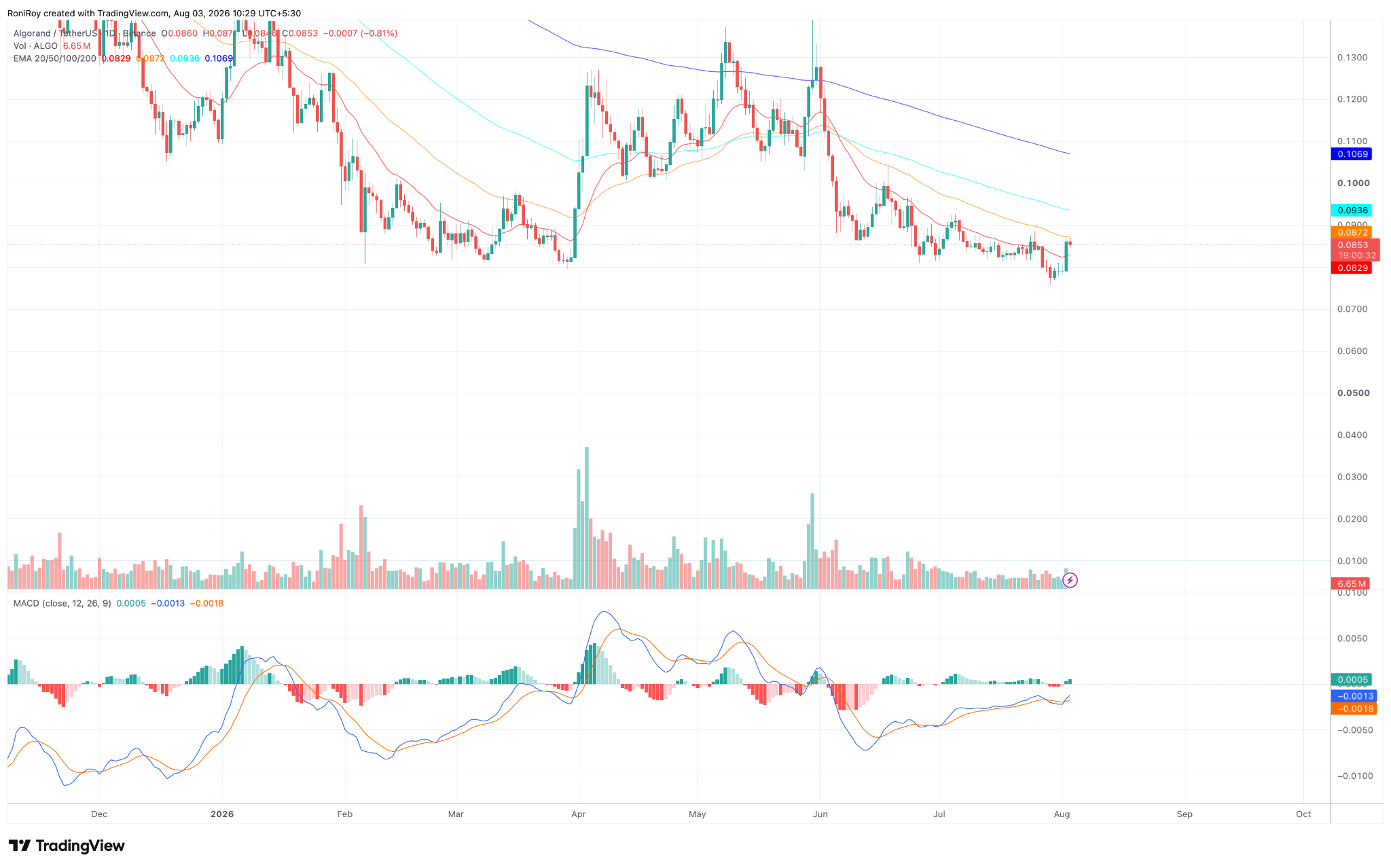 ALGO/USDT 1-day price chart. Source: TradingView.
