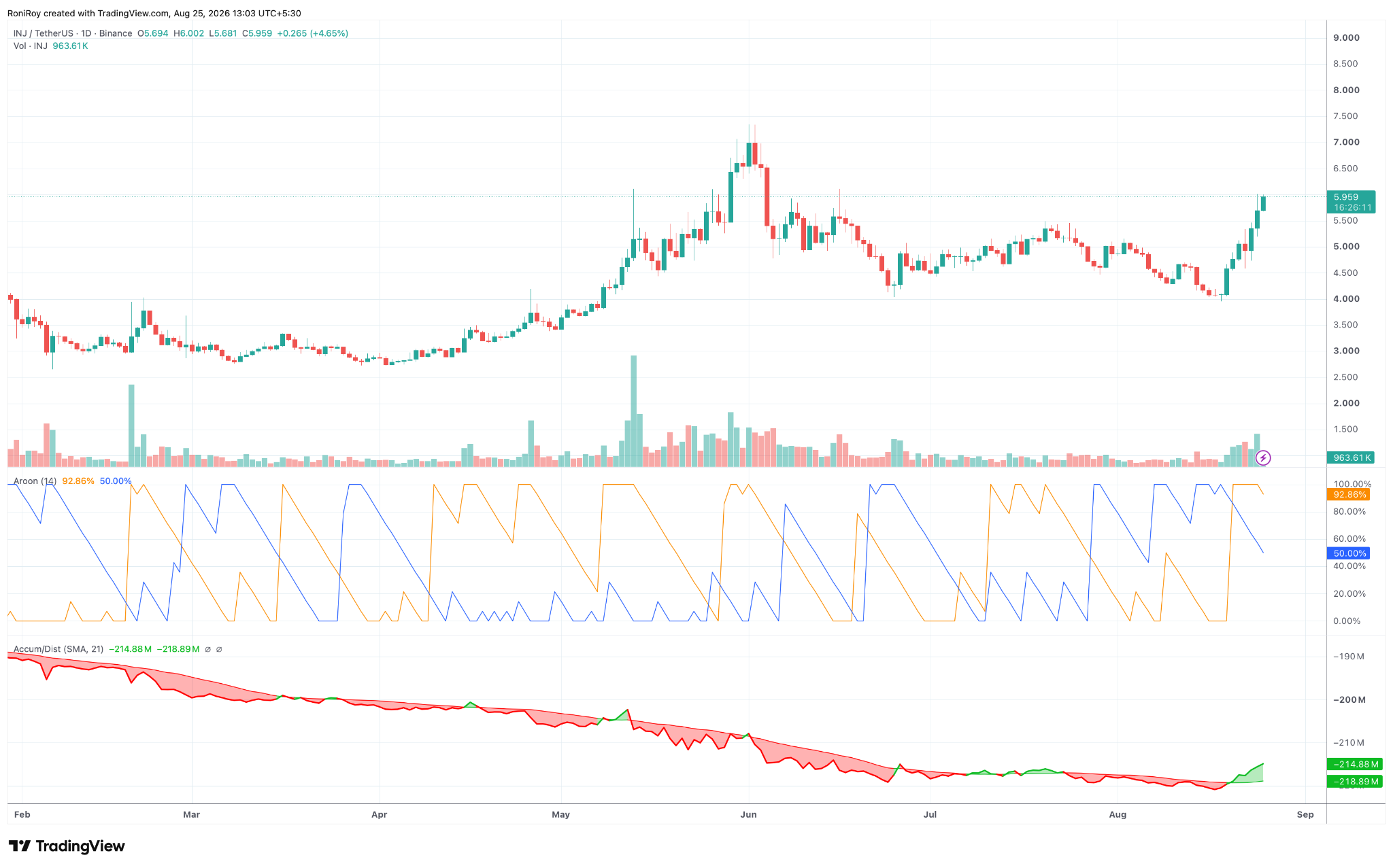 INJ/USDT 1-Tages-Preisdiagramm. Quelle: TradingView.
