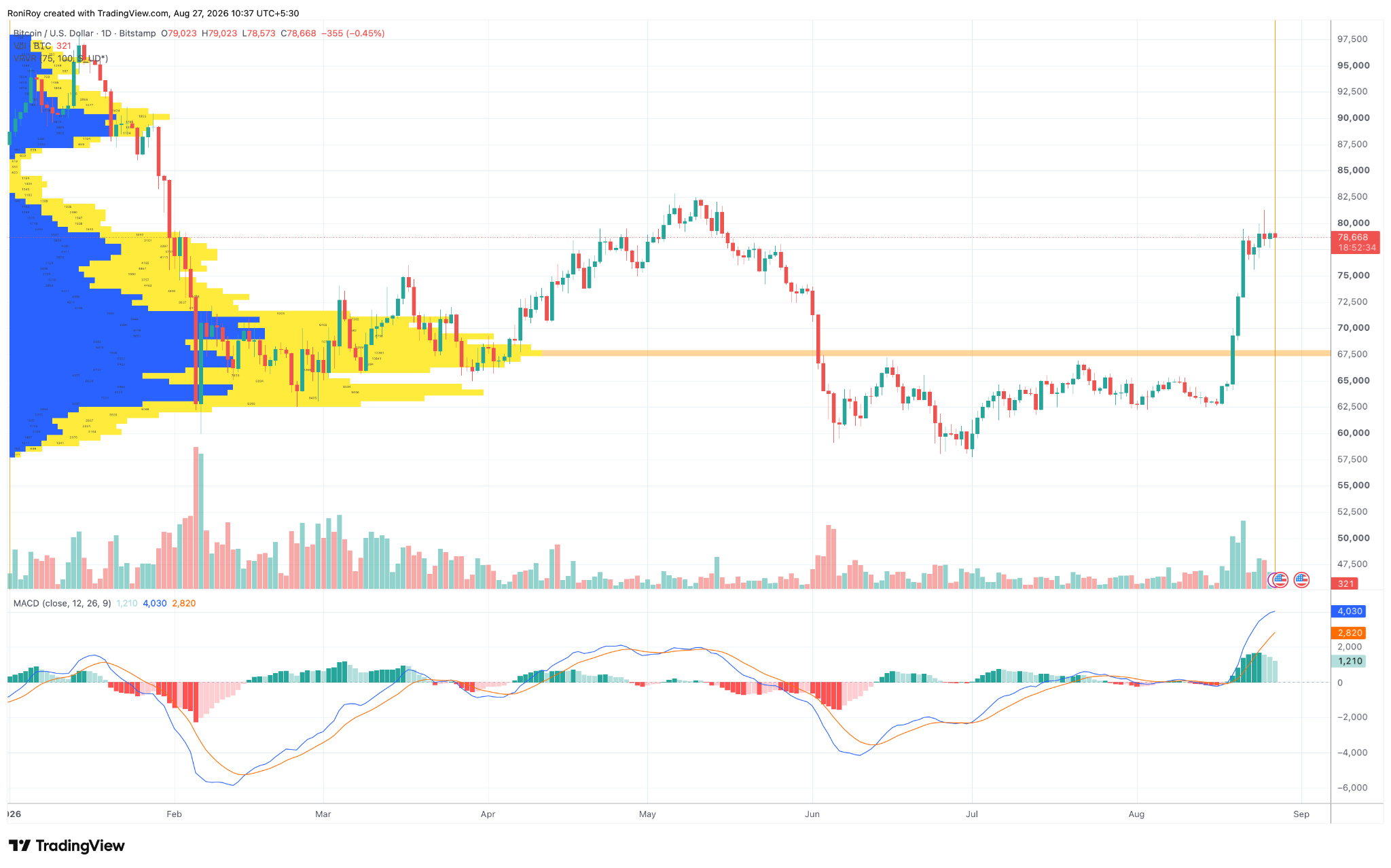 BTC/USD 1-Tages-Preischart. Quelle: TradingView.