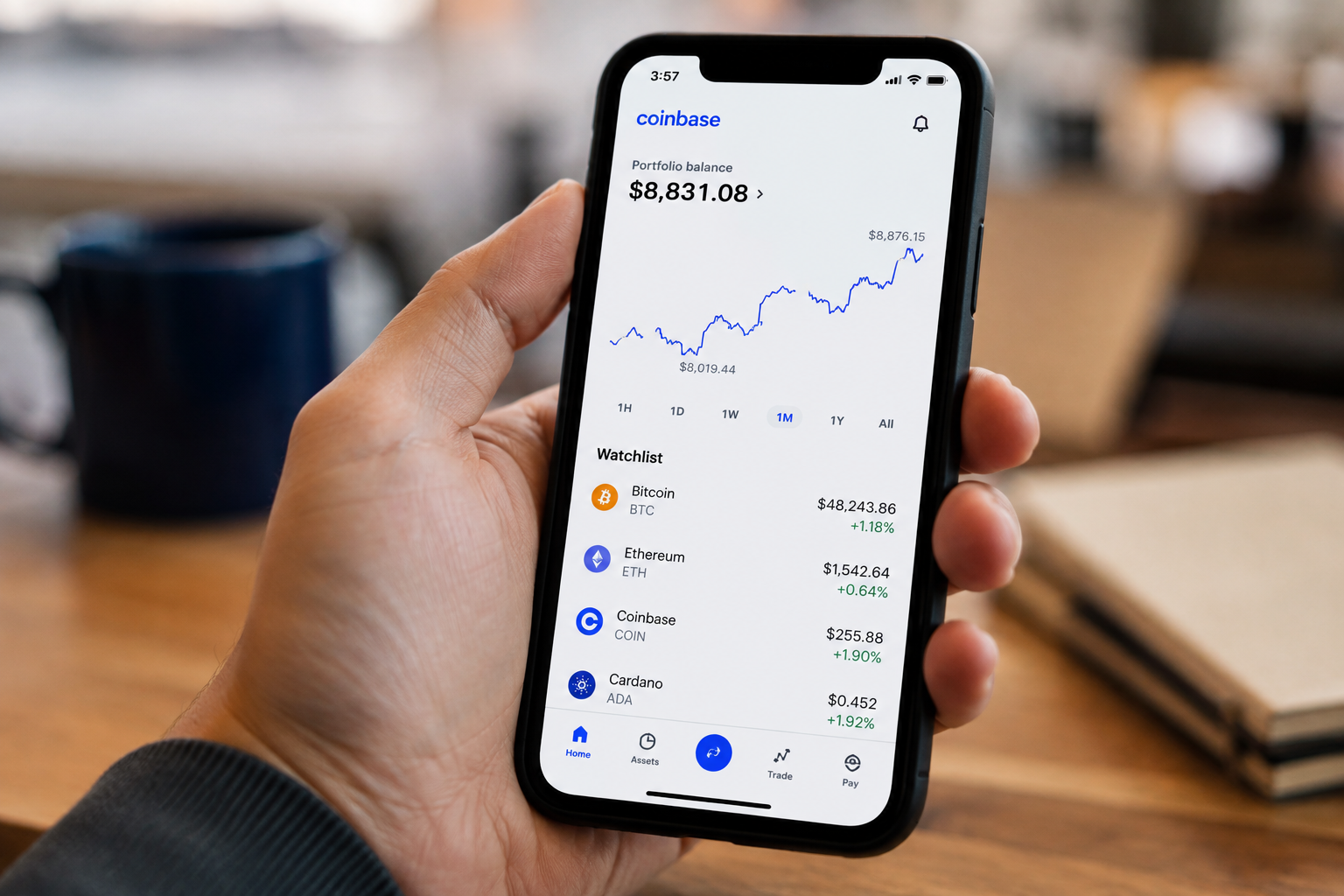Coinbase-Krypto-App zeigt Bitcoin- und Ethereum-Preise auf einem Smartphone