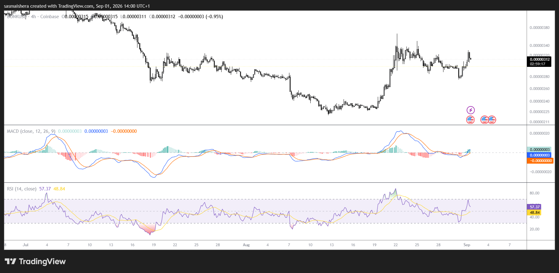 BONK/USD 4H Chart