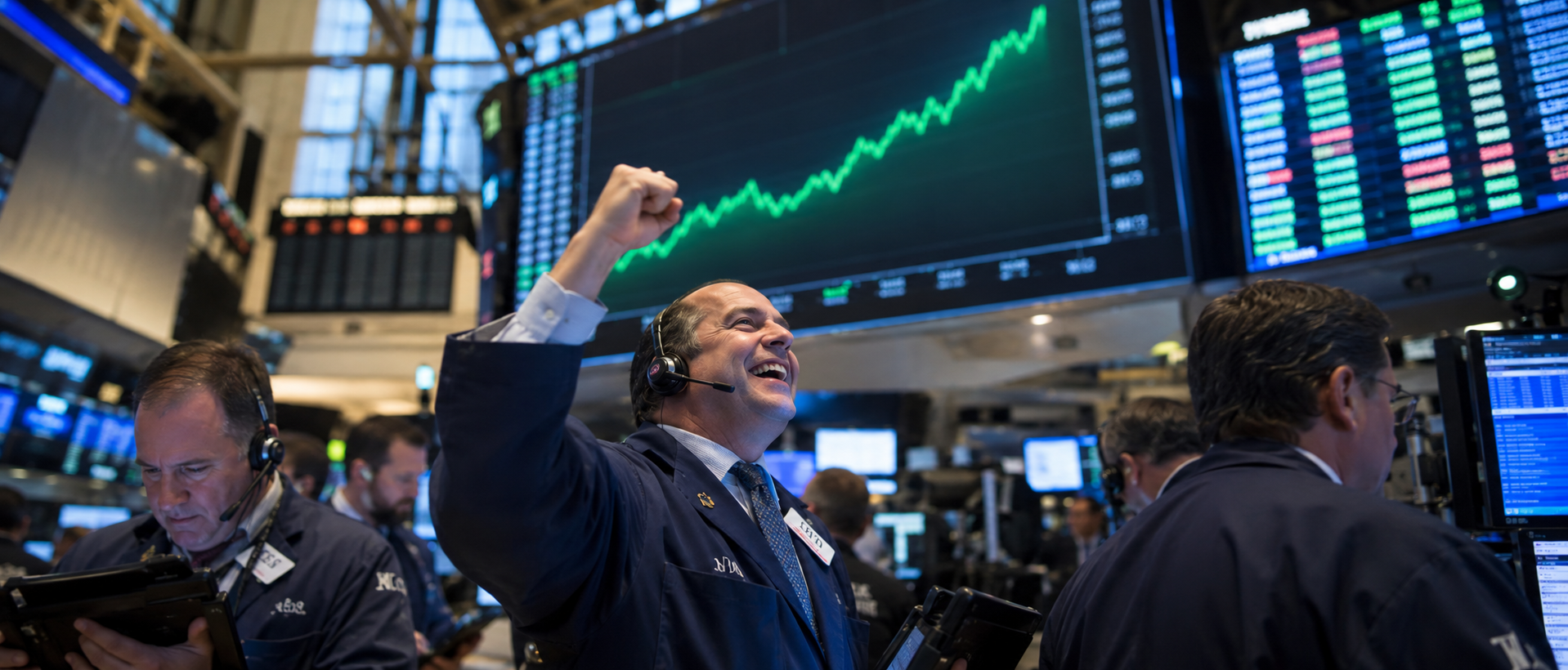 Investoren jubeln über stark steigende Aktien auf dem Börsenparkett
