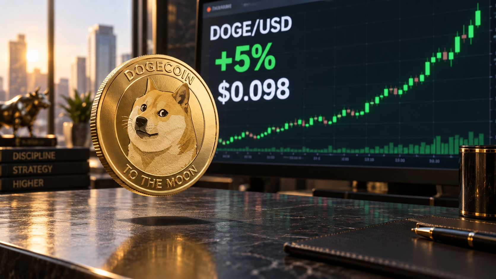 Dogecoin token before a trading screen