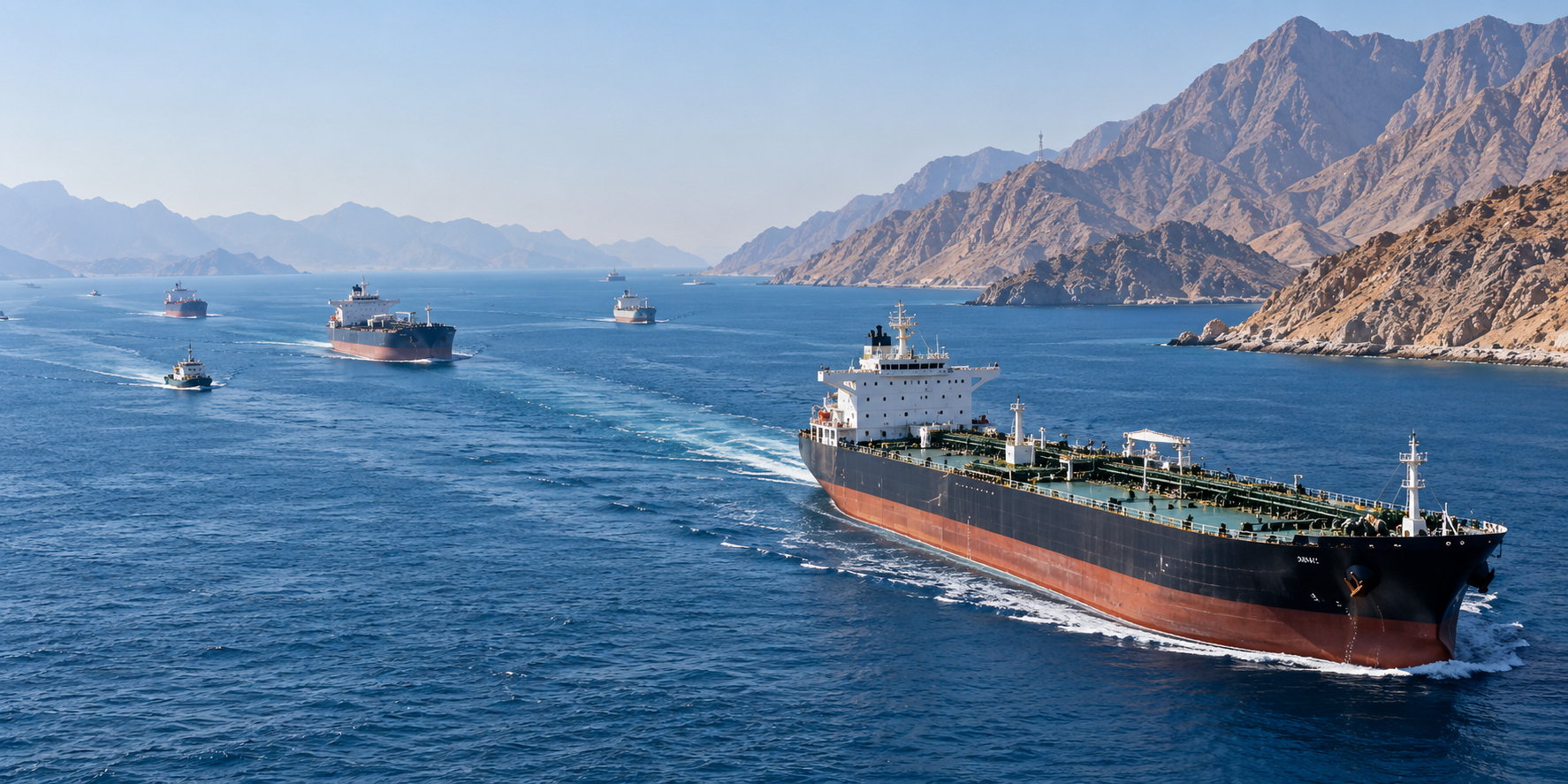 Ship travelling through Strait of Hormuz