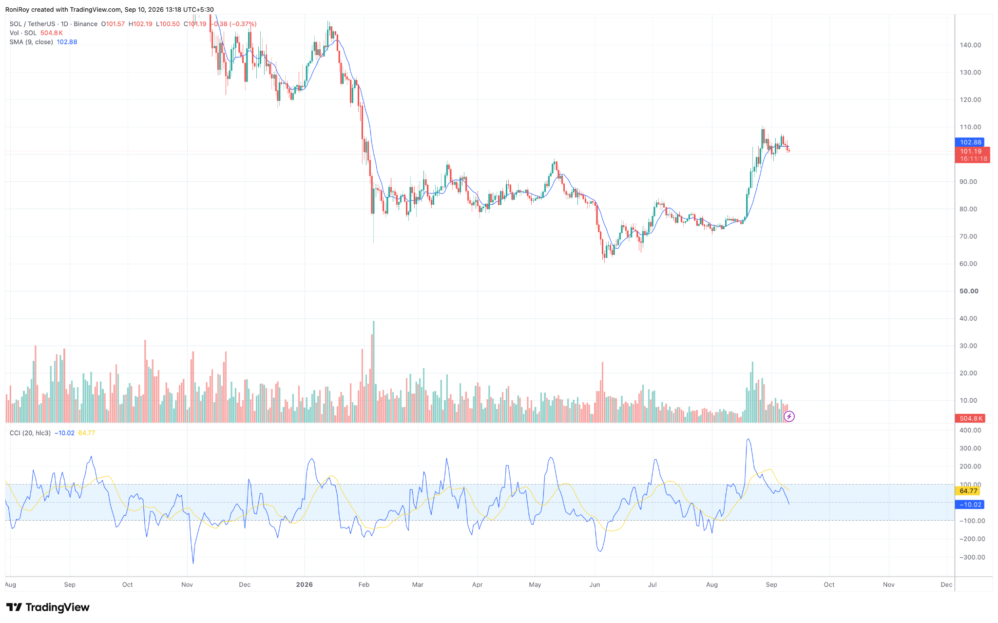 SOL/USDT 1‑Tages-Chart. Quelle: TradingView.