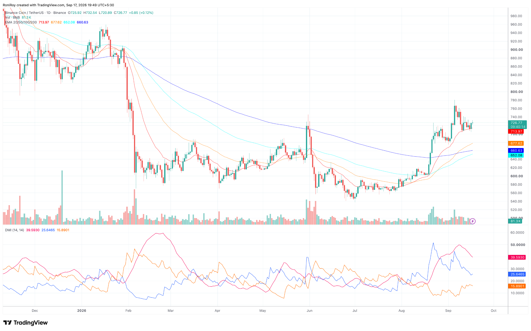 BNB/USDT Tages-Chart. Quelle: TradingView.