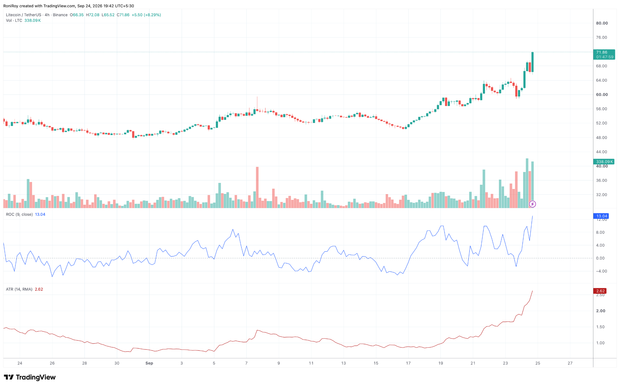 LTC/USDT 4-Stunden-Preischart. Quelle: TradingView.