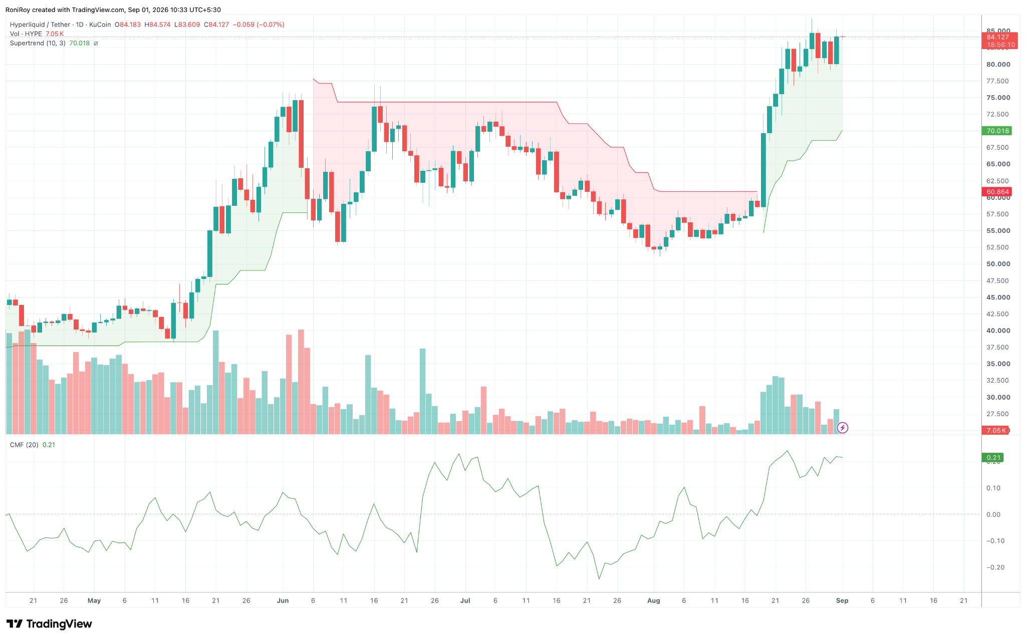 HYPE/USDT 1‑Tages‑Preischart. Quelle: TradingView.