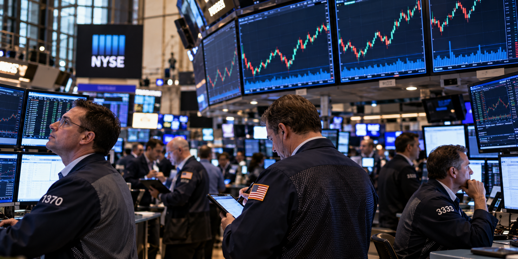 investors analysing stock market at trading floor