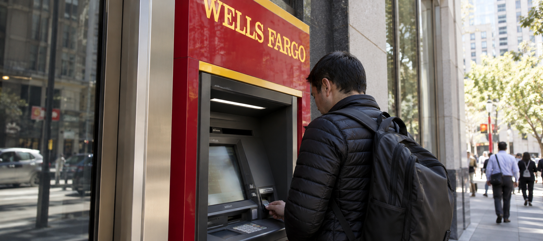 A man using Wells Fargo ATM