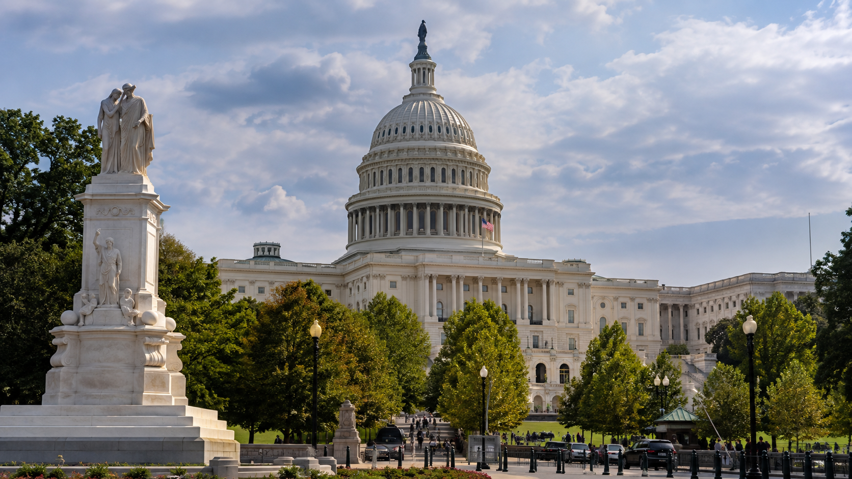 A wide view of the United States Capitol Building