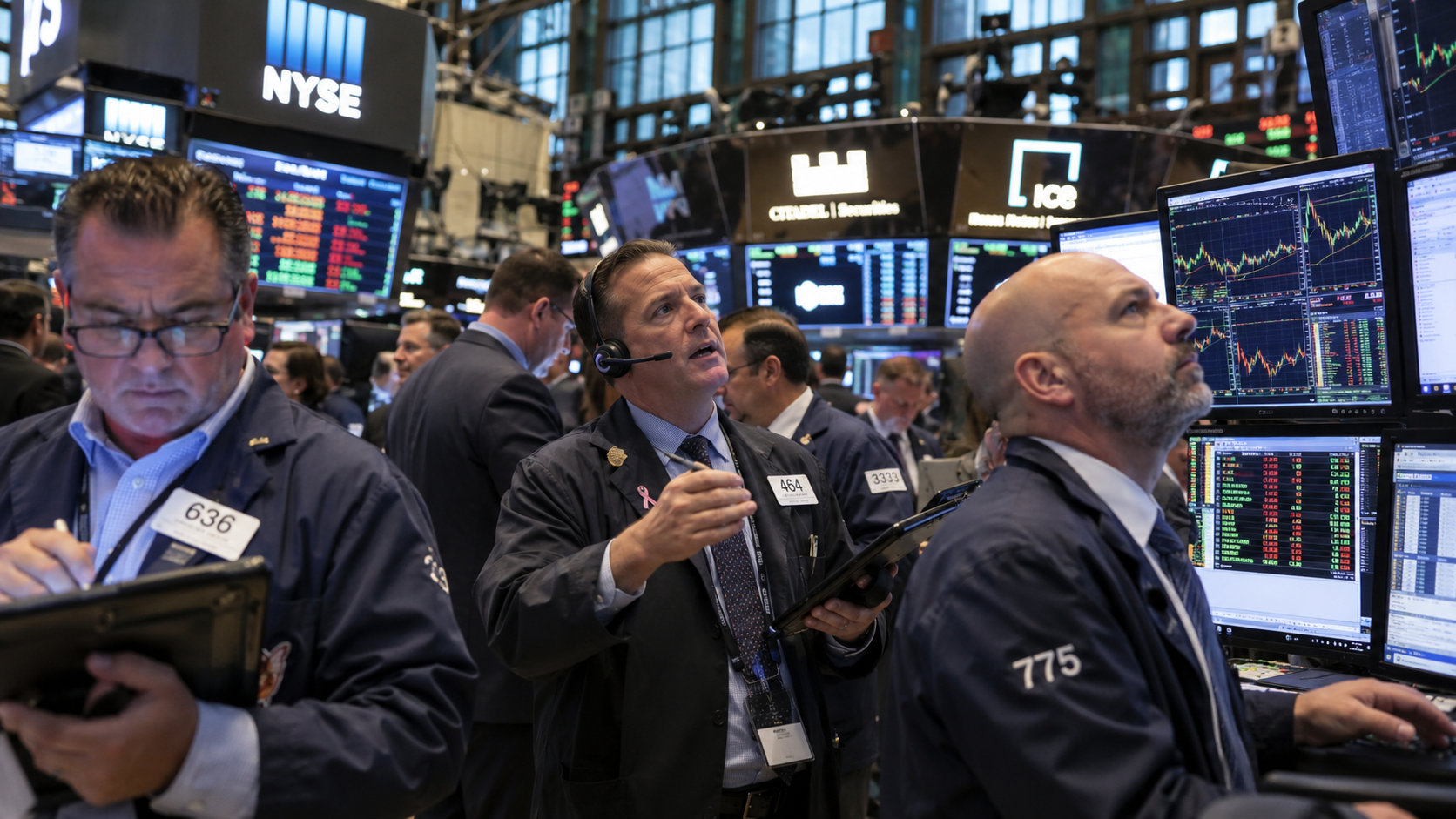traders analysing market at trading floor